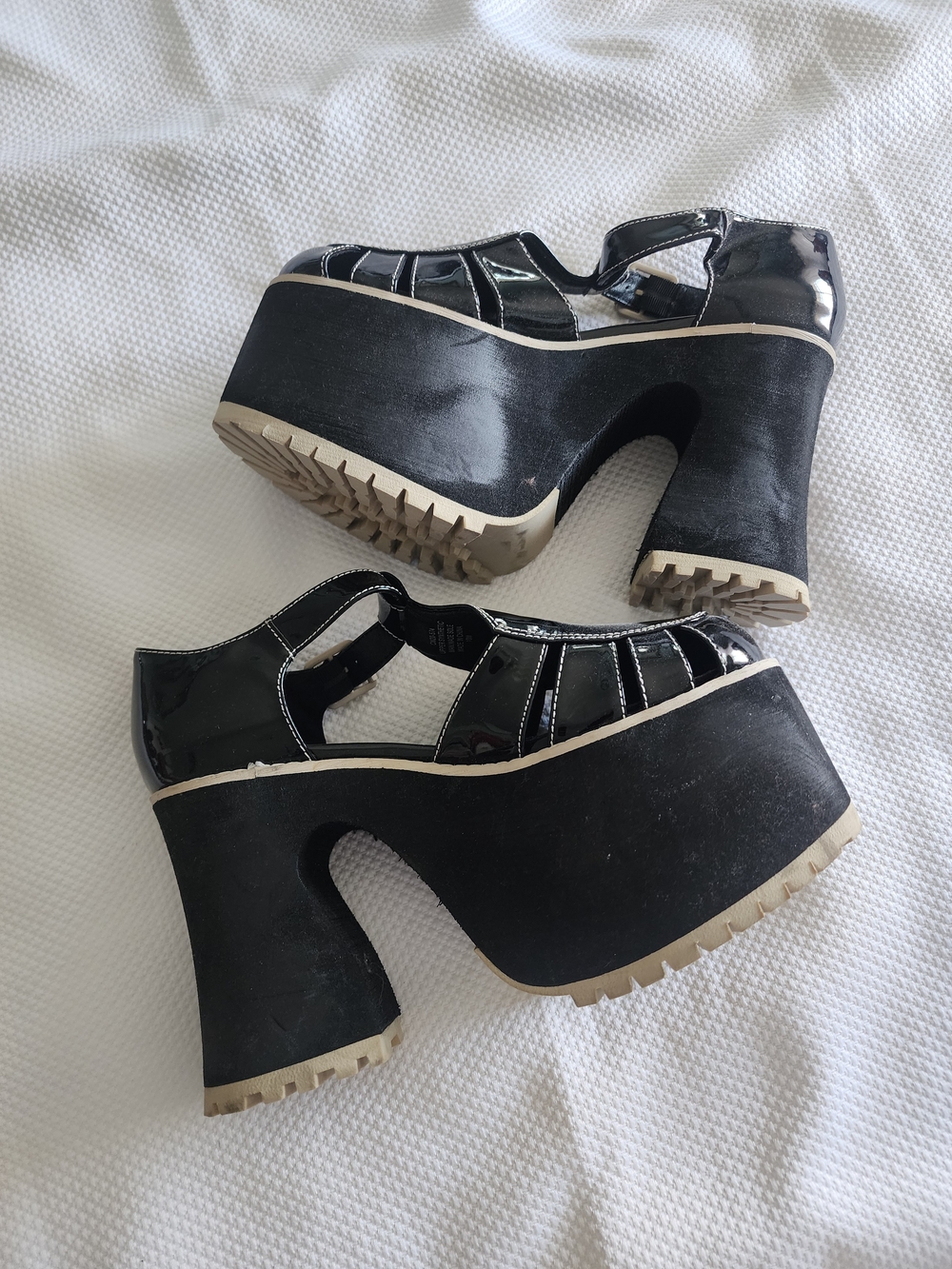 Current Mood Black Patent Platform Sandals with Cream Trim